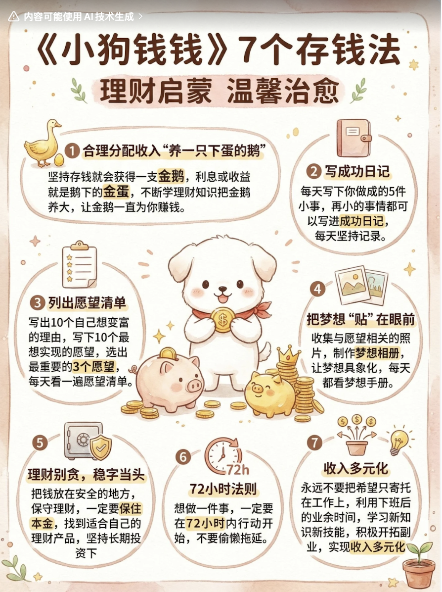 《小狗钱钱》7个存钱法信息图